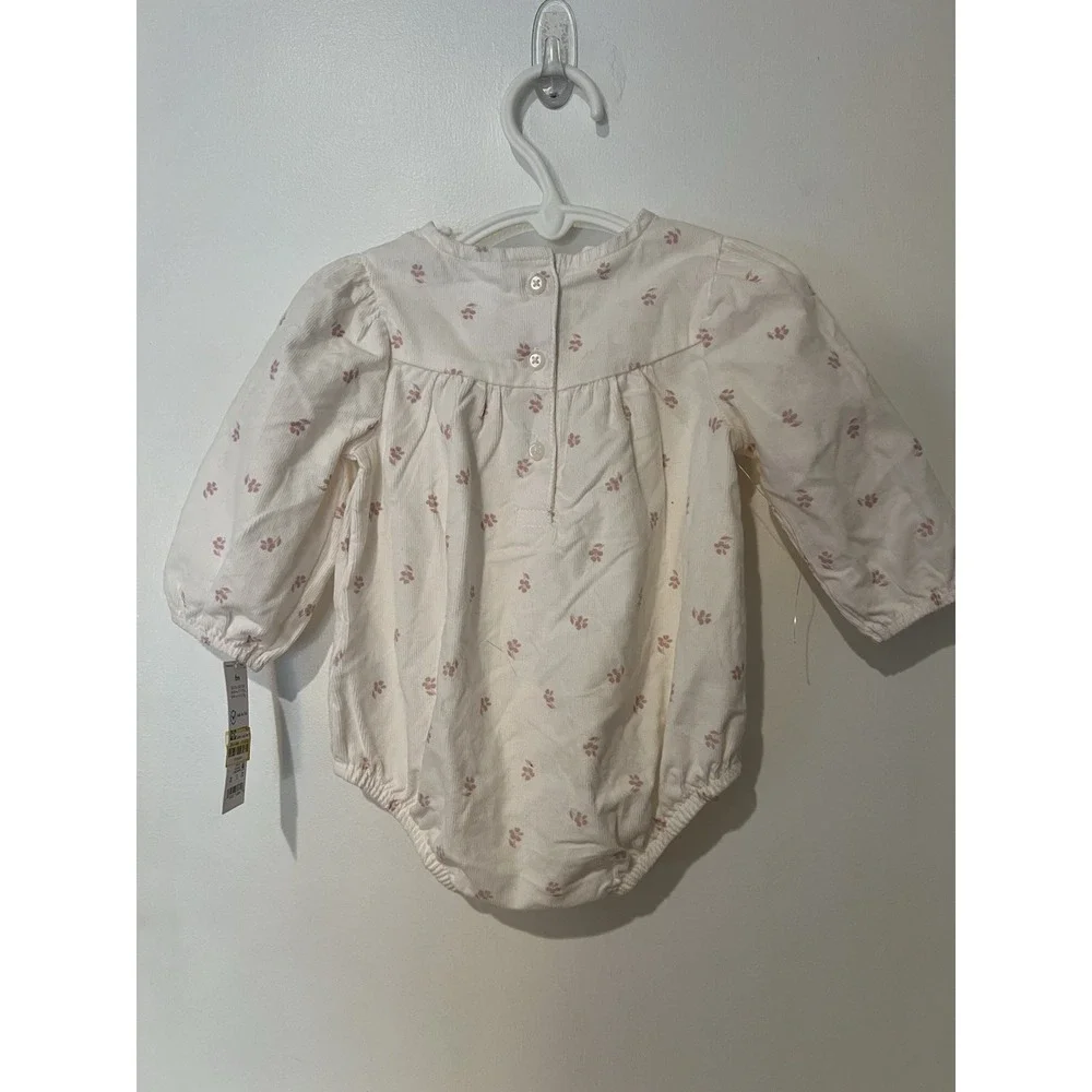 NWT Carter's White Pink Floral Corduroy‎ Romper Size 6 Months Baby Infant Girls